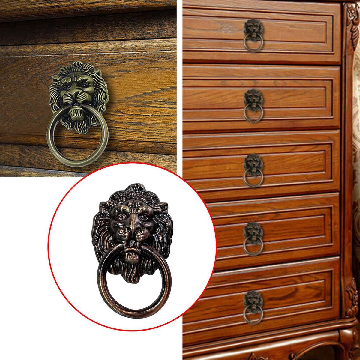 MAMUT - Tirador decorativo "leon" c/manilla 66 x 40 mm cobre antiguo 1 unid