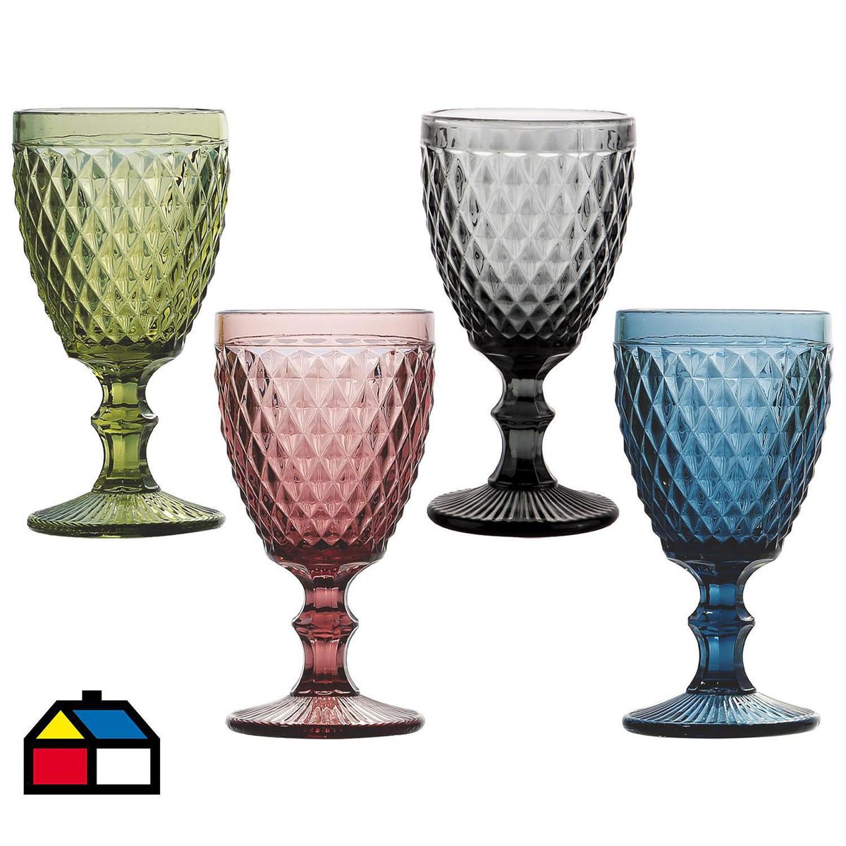 IDETEX - Set 4 Copas de De agua 350 ml Vidrio Variados