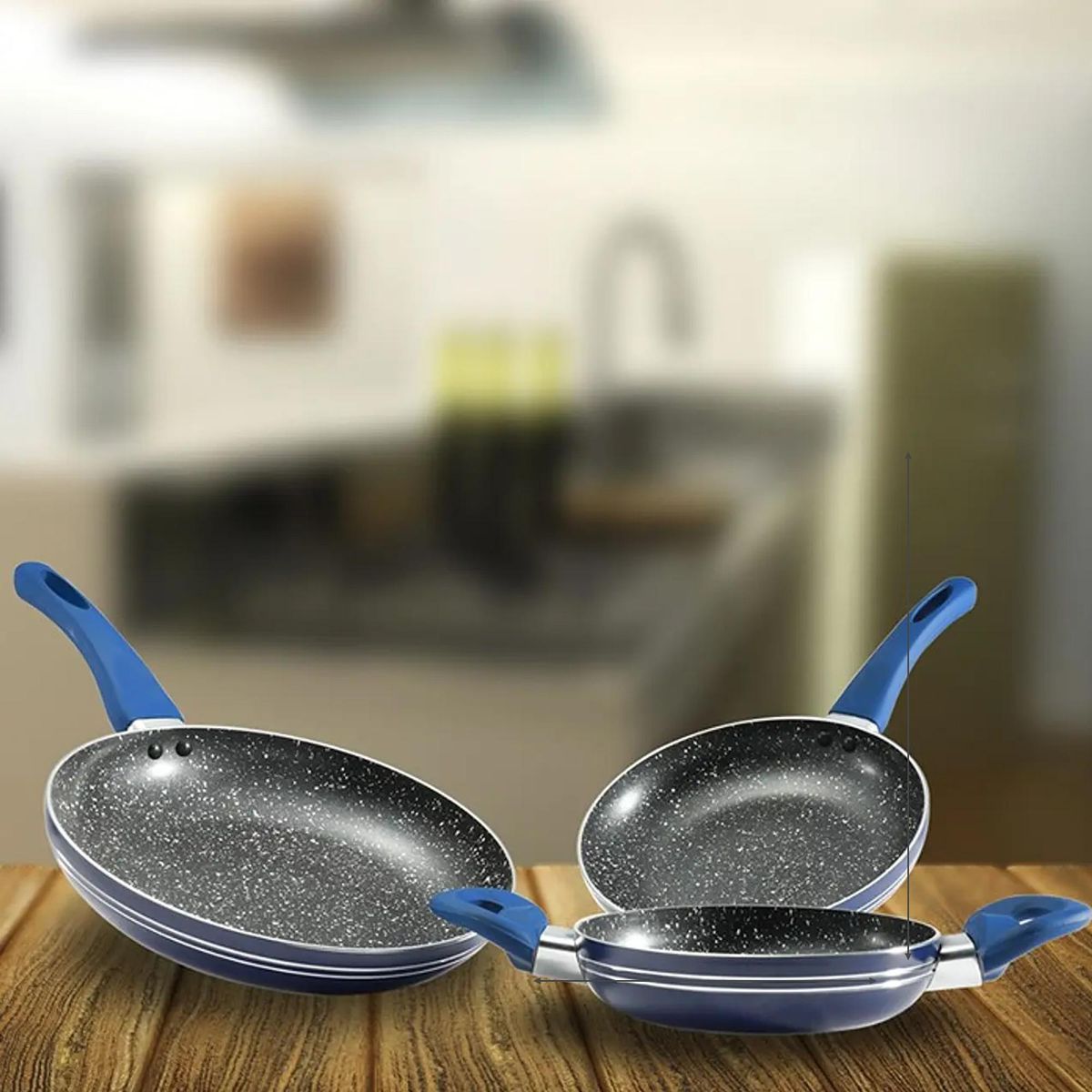 IDETEX - Set de 3 Sartenes Antiadherentes Bondy Aluminio Azul