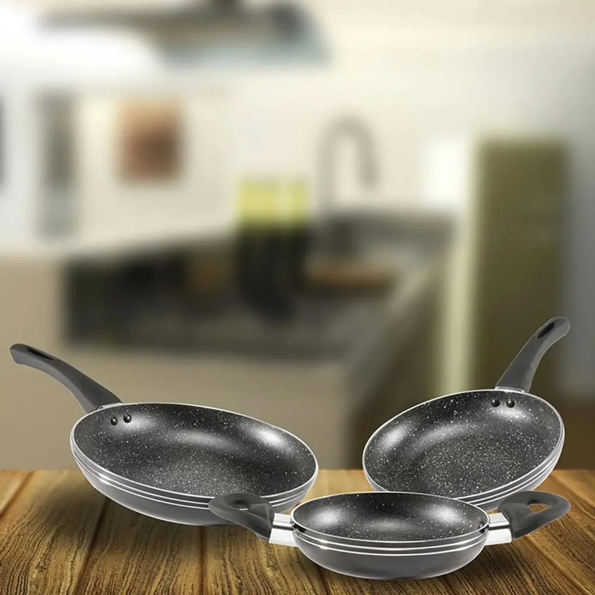 IDETEX - Set de 3 Sartenes Antiadherentes Bondy Aluminio Negro