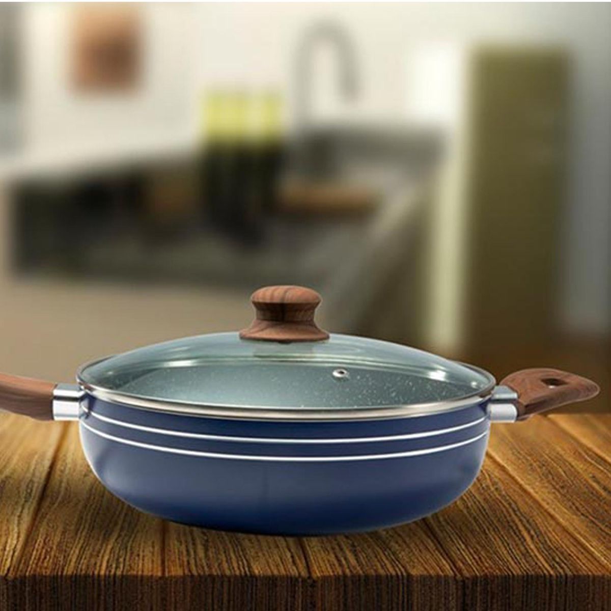 IDETEX - Wok Antiadherente con Tapa de Vidrio 26 cm 2 Piezas Aluminio Bury 