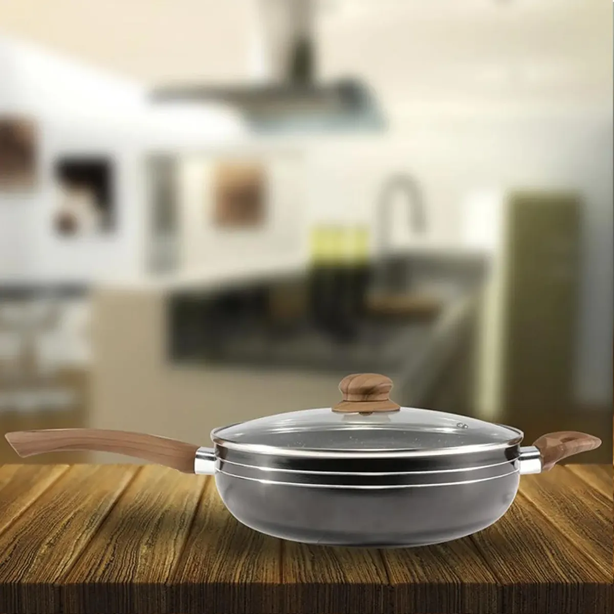 IDETEX - Wok Antiadherente con Tapa de Vidrio Doky 26 cm 2 Piezas Aluminio Doky 