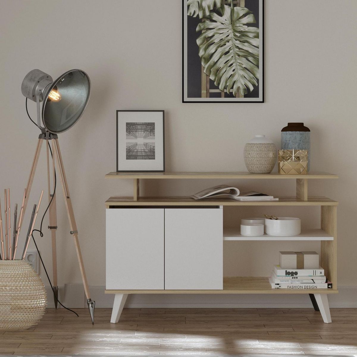 SILCOSIL - Rack Narvik alto 111x42x71 cm madera/blanco