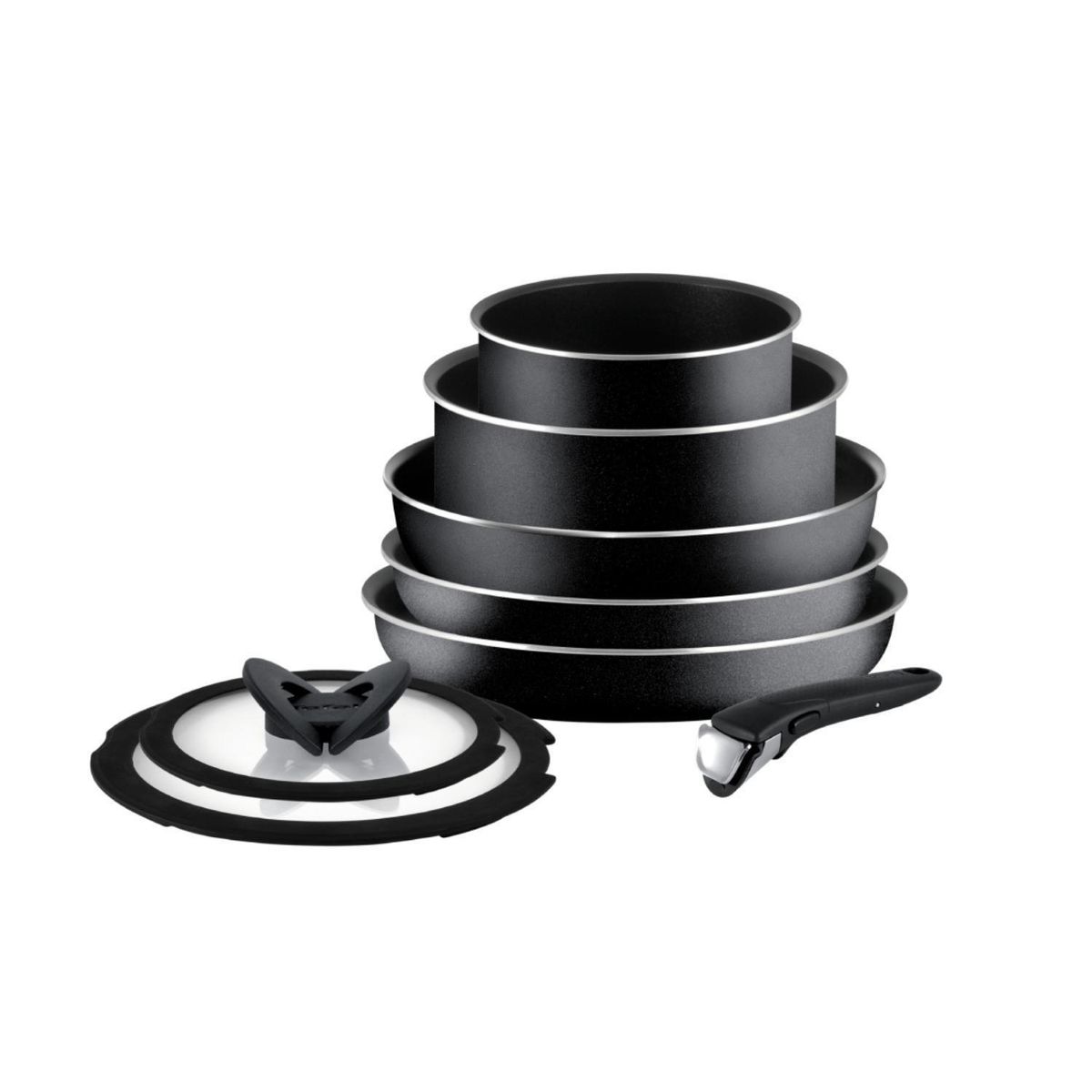 TEFAL - Batería de Cocina 8 Piezas Aluminio L2006382 Negro