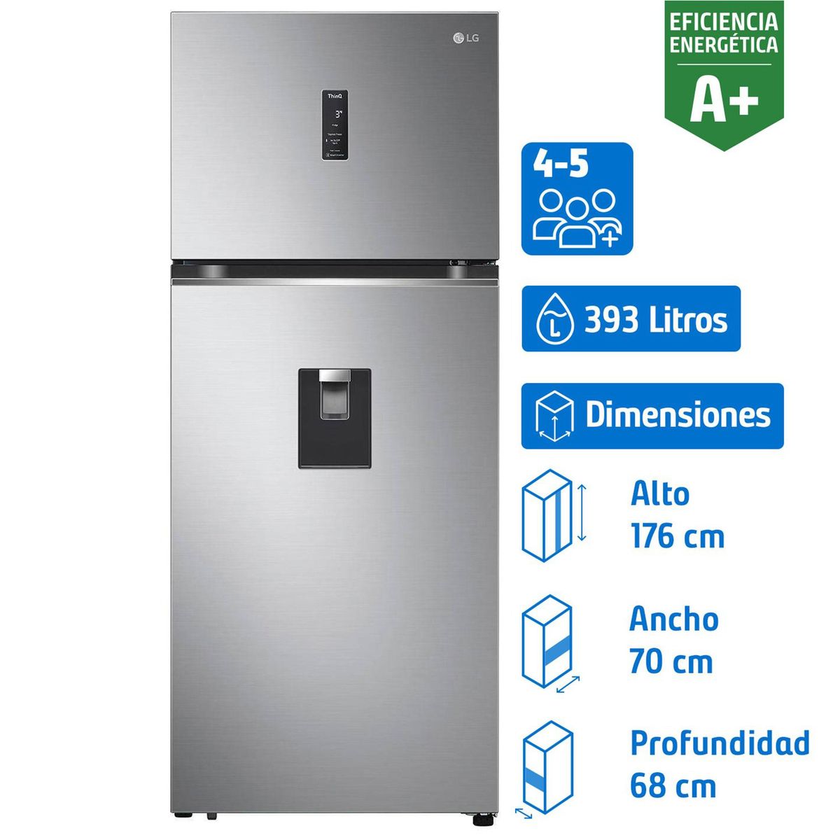 LG - Refrigerador Top Freezer No Frost 393 Litros Platinum Silver VT40SPP