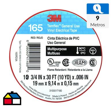 Cinta elctrica 19mm x 9 m roja