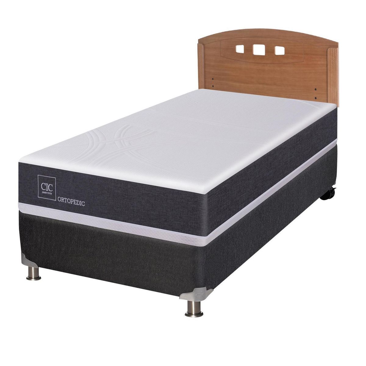 CIC - Box Spring 1 plaza Box Spring New Ortopedic B5 Blanco; Gris oscuro