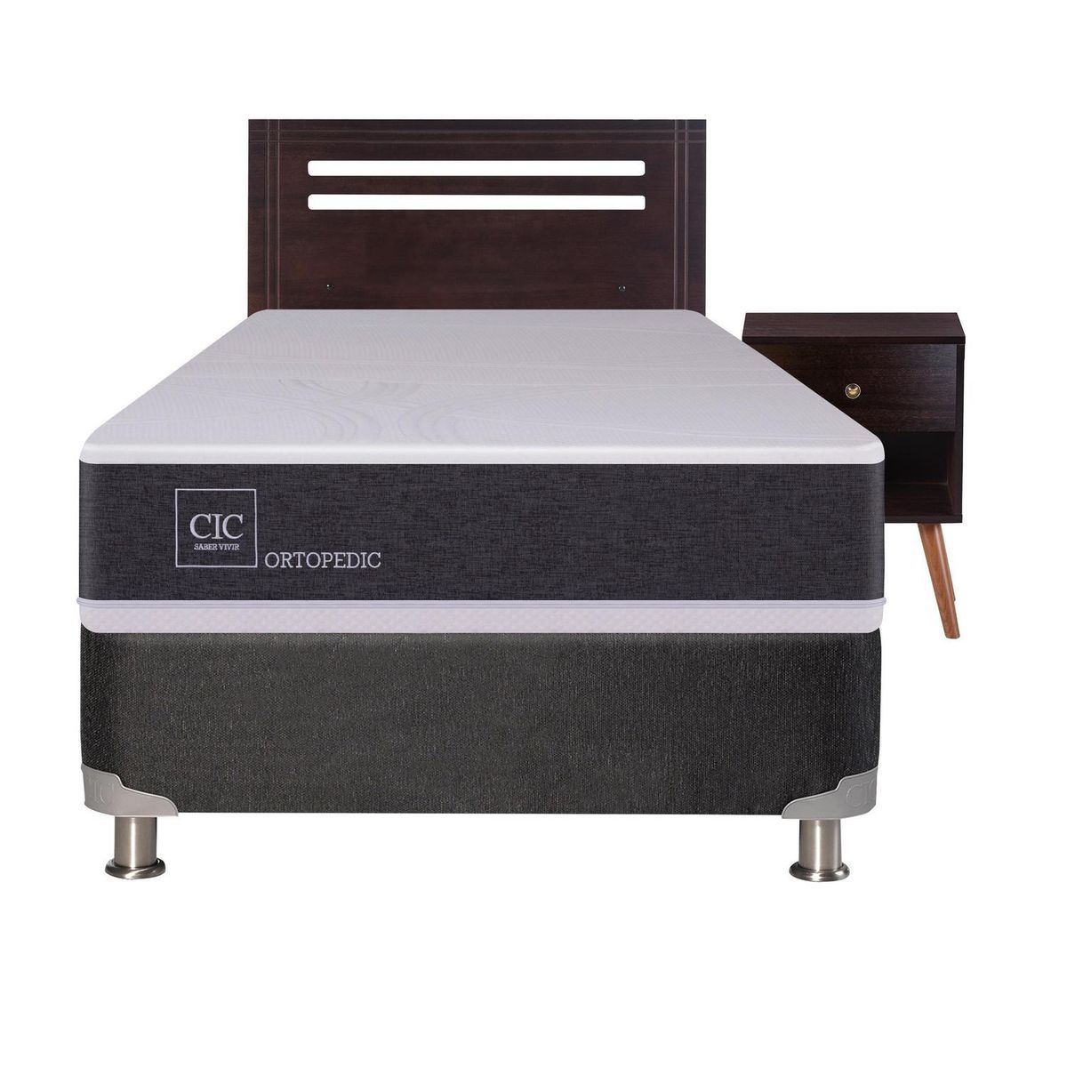 CIC - Box Spring 1 plaza Box Spring New Ortopedic B5 Blanco; Gris oscuro
