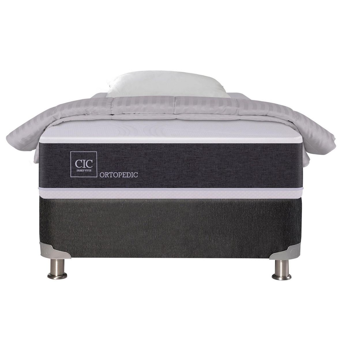CIC - Box Spring New Ortopedic B5 black 1 plaza almohada + pl