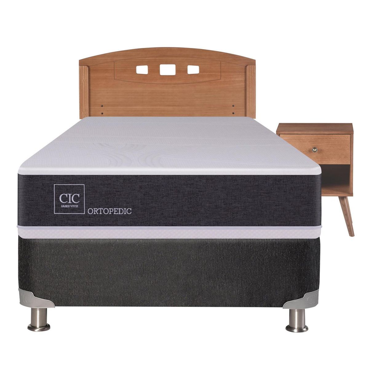 CIC - Box Spring 1 plaza Box Spring New Ortopedic B5 Blanco; Gris oscuro