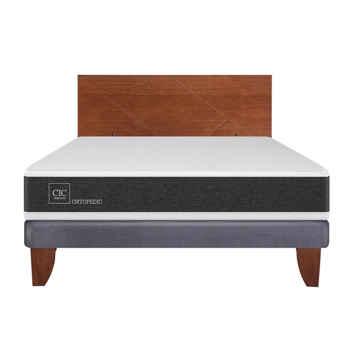 CIC - Cama 2 plazas Europea Ortopedic Blanco; Gris oscuro