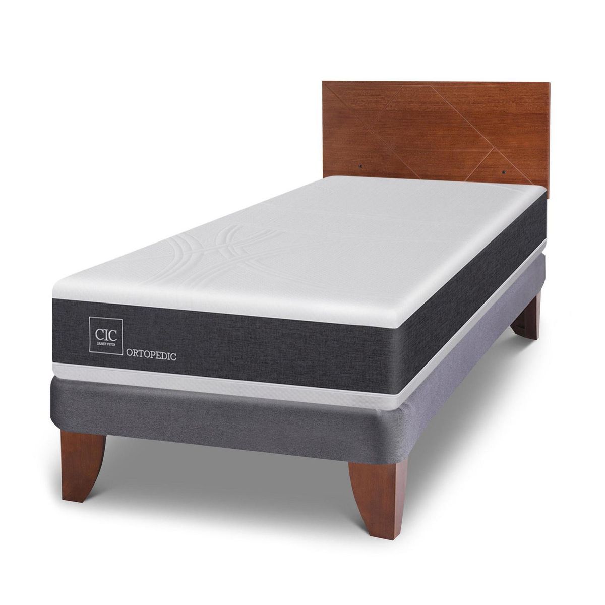 CIC - Cama 1.5 plazas Europea Ortopedic Blanco; Gris oscuro