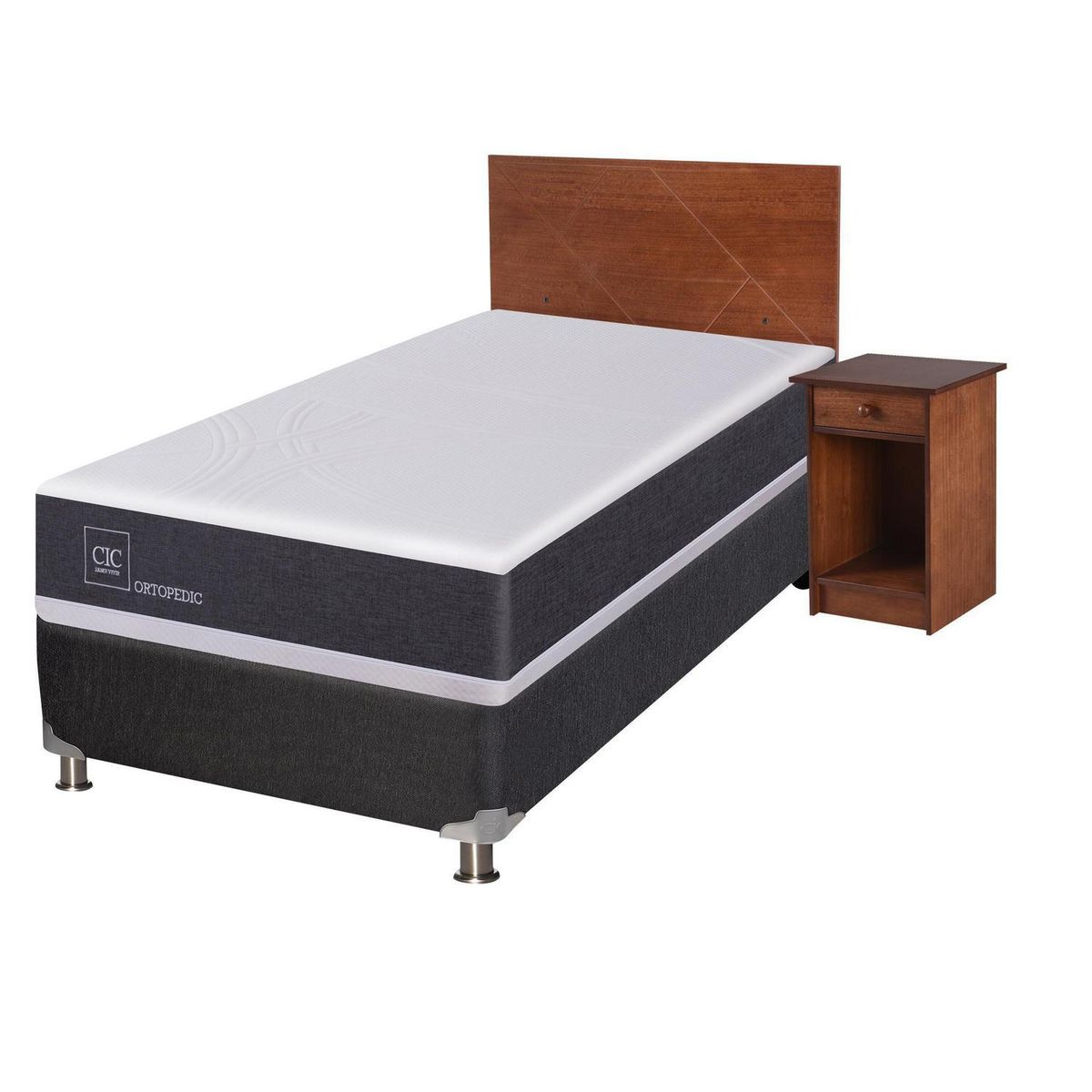 CIC - Box Spring 1 plaza Box Spring New Ortopedic B5 Blanco; Gris oscuro