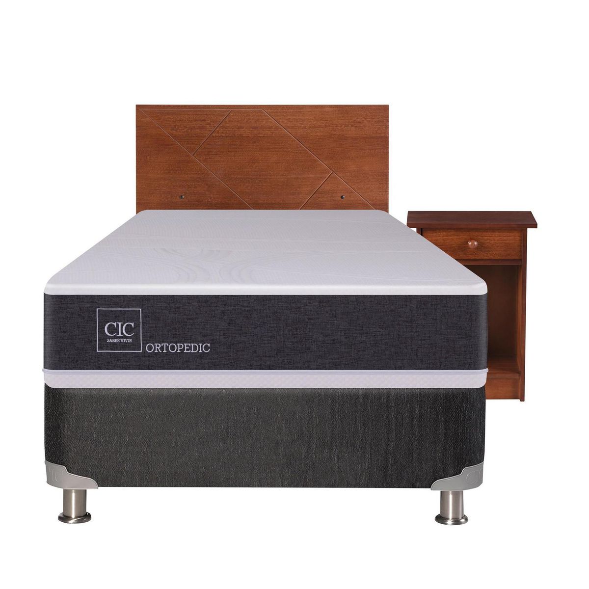 CIC - Box Spring 1 plaza Box Spring New Ortopedic B5 Blanco; Gris oscuro