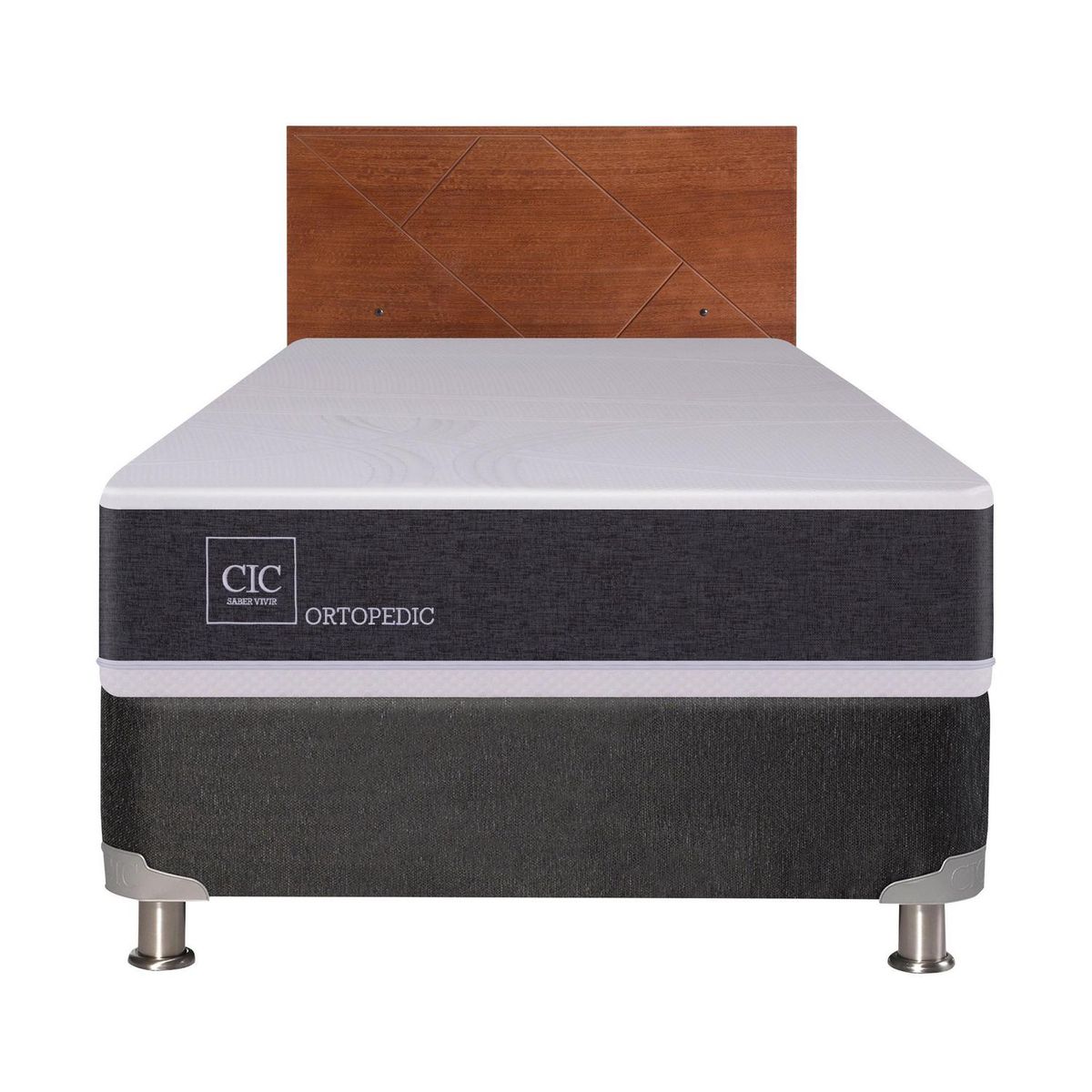 CIC - Box Spring 1 plaza Box Spring New Ortopedic B5 Blanco; Gris oscuro