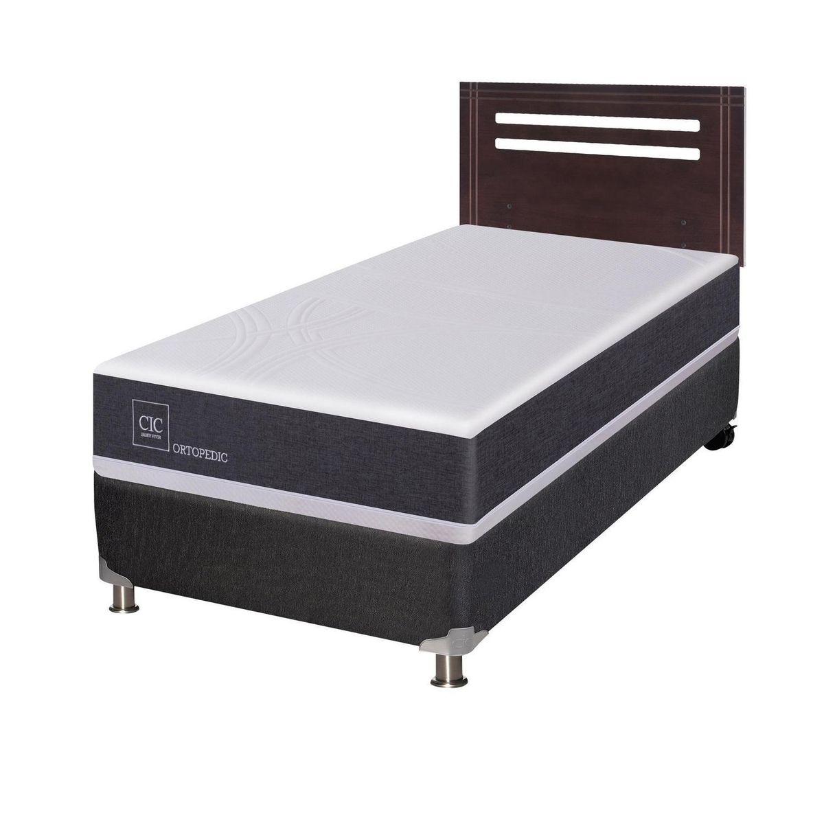 CIC - Box Spring 1 plaza Box Spring New Ortopedic B6 Blanco; Gris oscuro