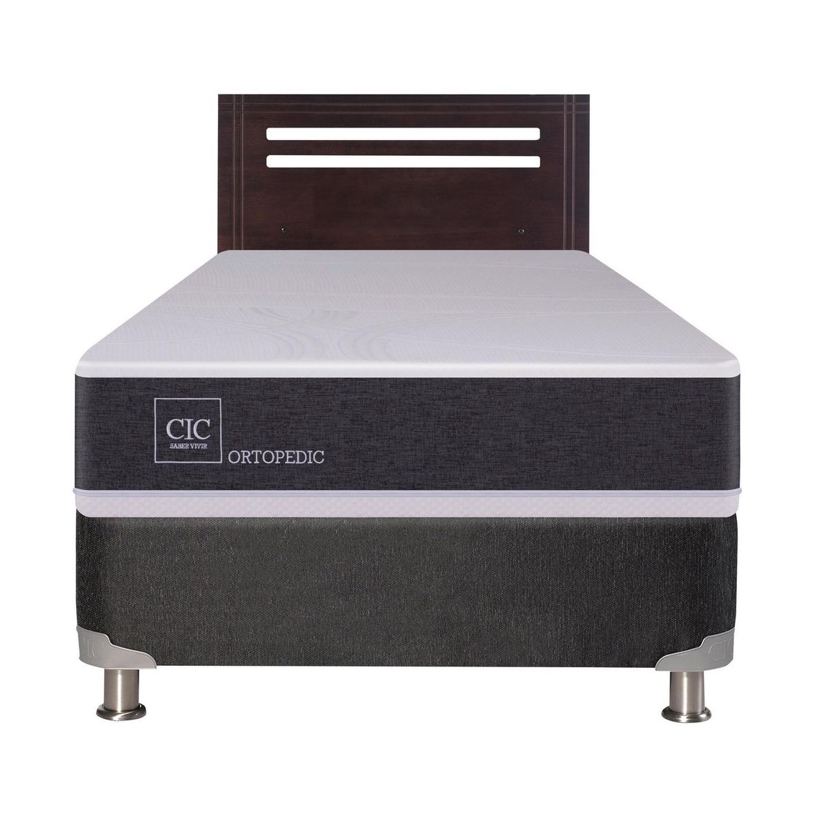 CIC - Box Spring 1 plaza Box Spring New Ortopedic B6 Blanco; Gris oscuro