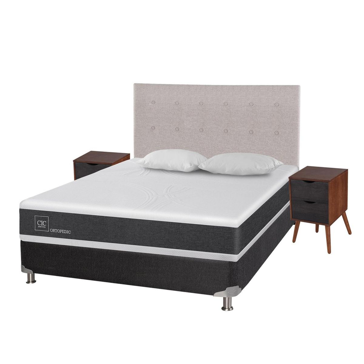 CIC -  2 plazas Box Spring Ortopedic Blanco; Gris oscuro