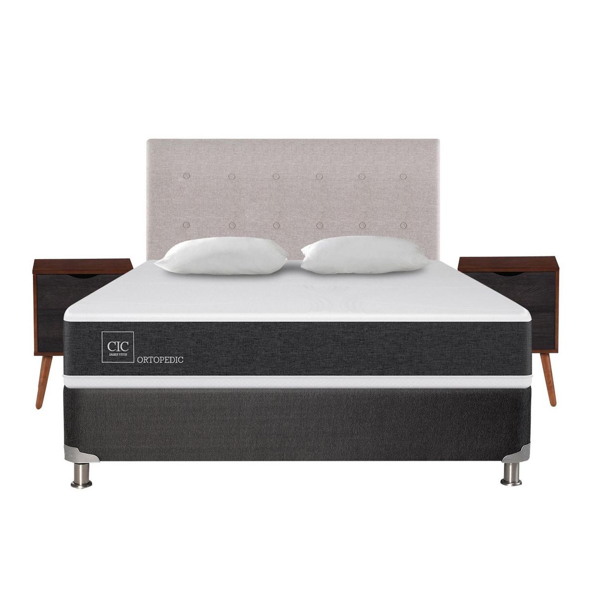 CIC -  2 plazas Box Spring Ortopedic Blanco; Gris oscuro