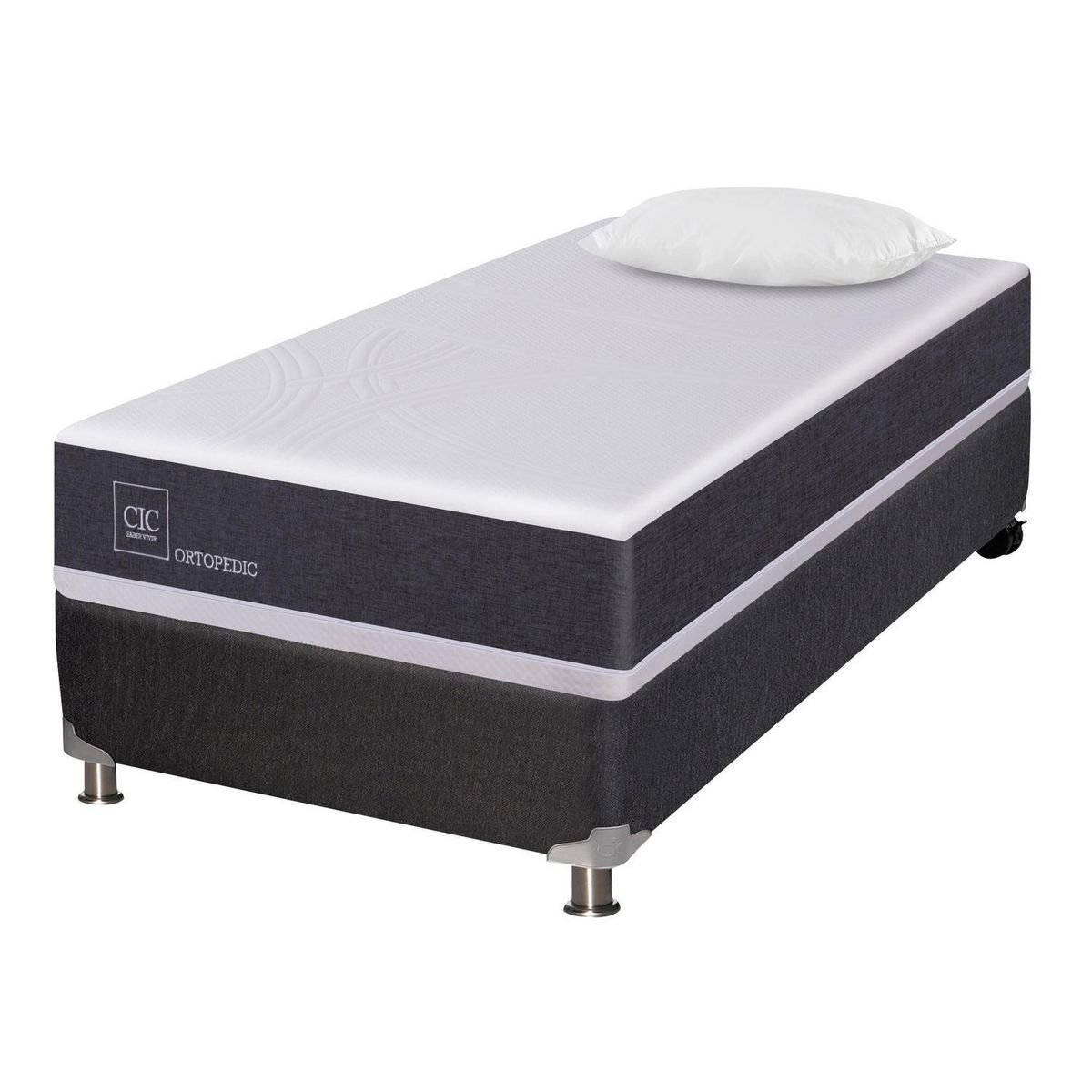 CIC - Box Spring New Ortopedic b5 black 1 plaza + almohada