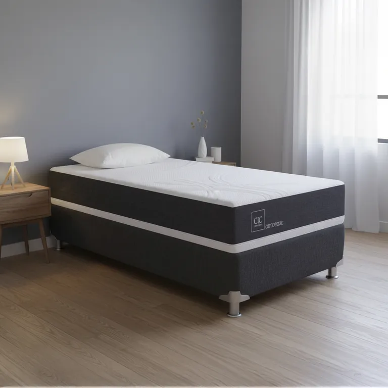 CIC Box Spring New Ortopedic B5 Black 1 Plaza + Almohada