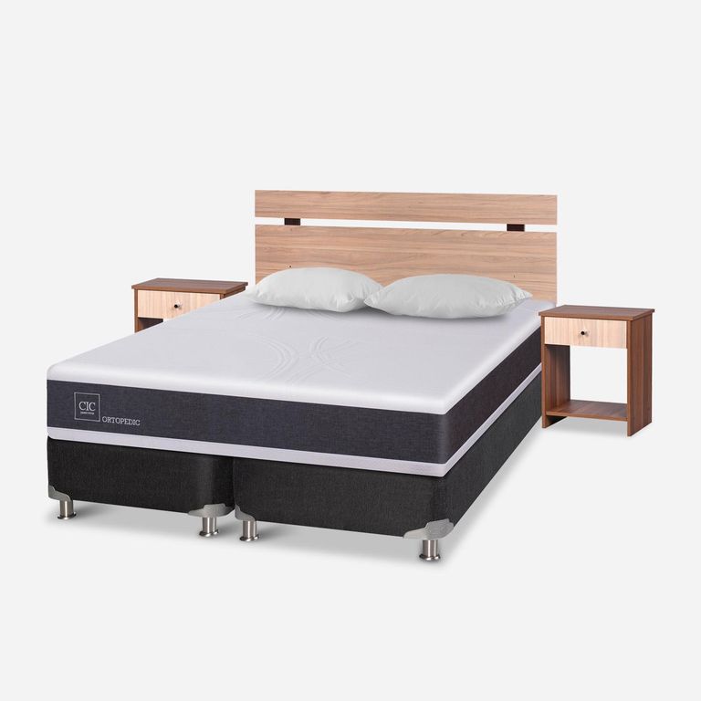 Box Spring New Ortopedic B5 Black 2 Plzs Bd+2 Alm+Set Olmo 2 Piezas