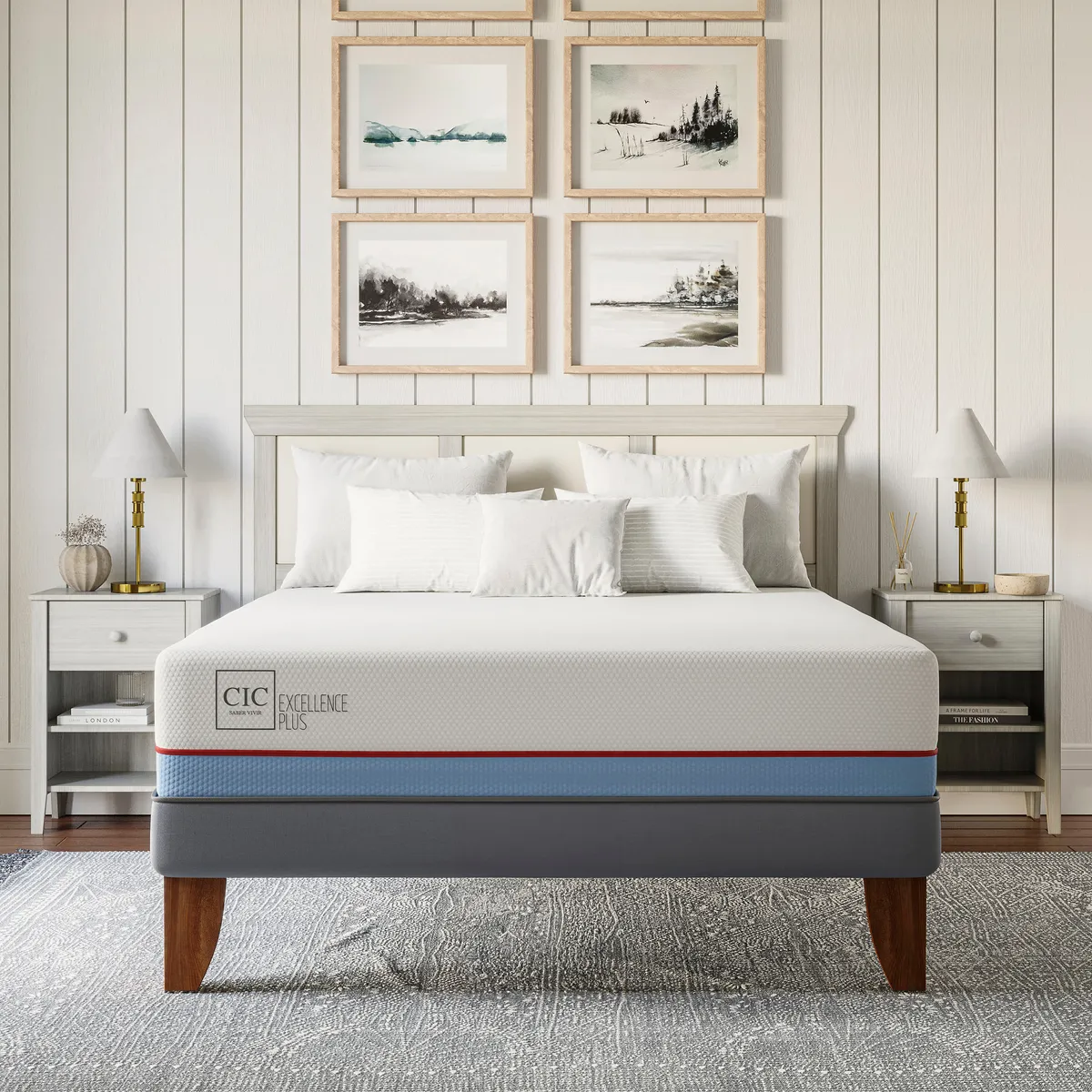 CIC - Cama Full Europea Excellence Plus Blanco; Azul