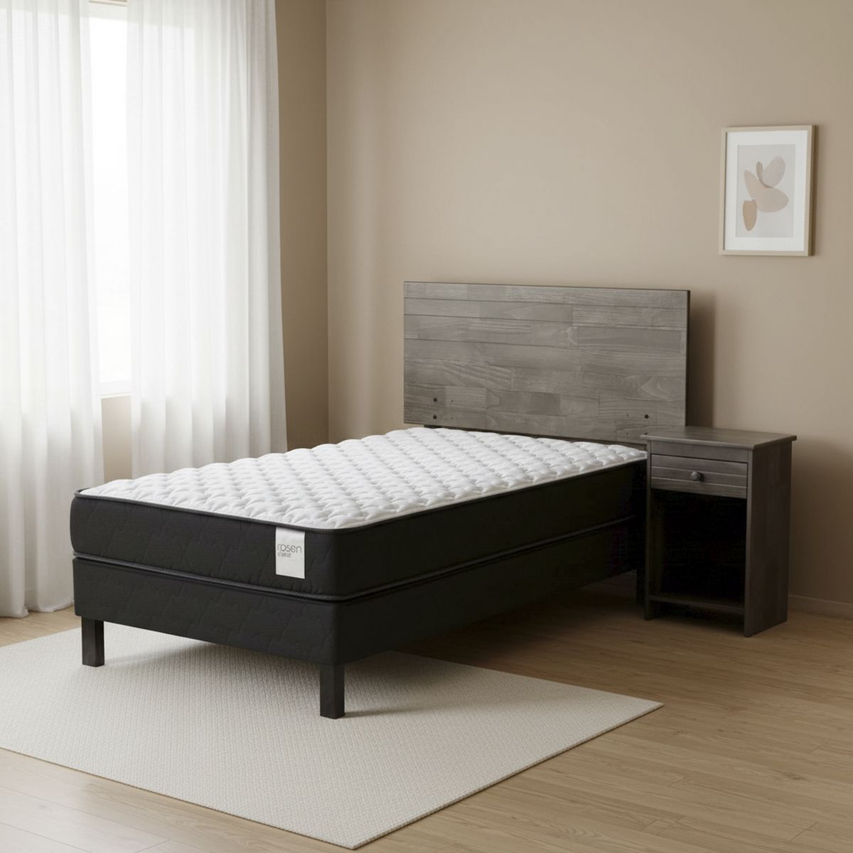 ROSEN - Cama 1.5 Plazas Europea Wave + Respaldo + Velador