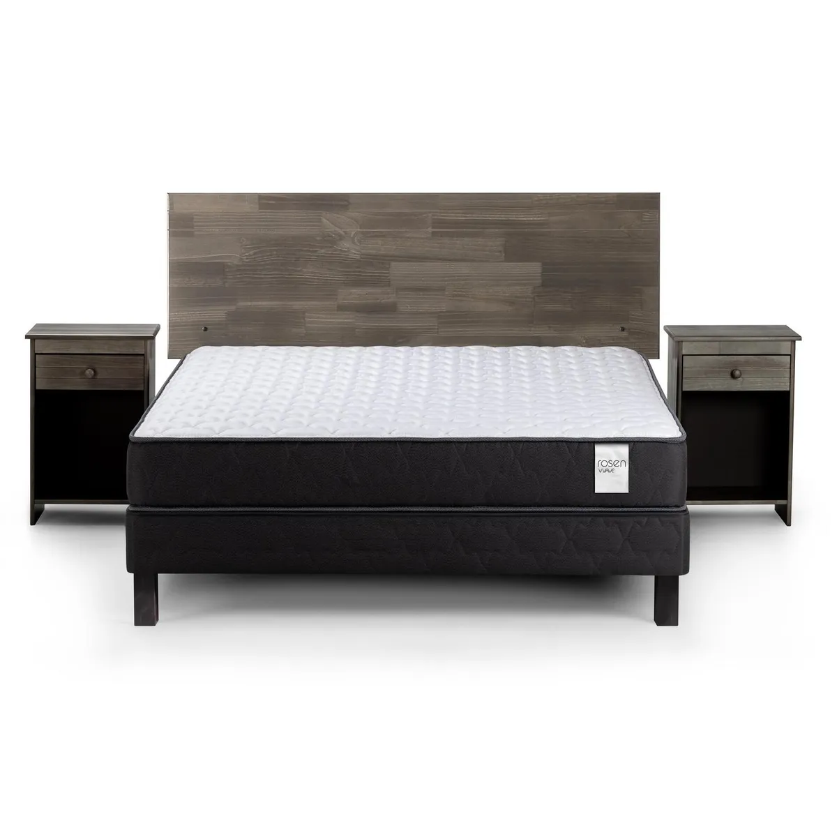 ROSEN - Cama 2 Plazas Europea Wave + Respaldo + 2 Veladores