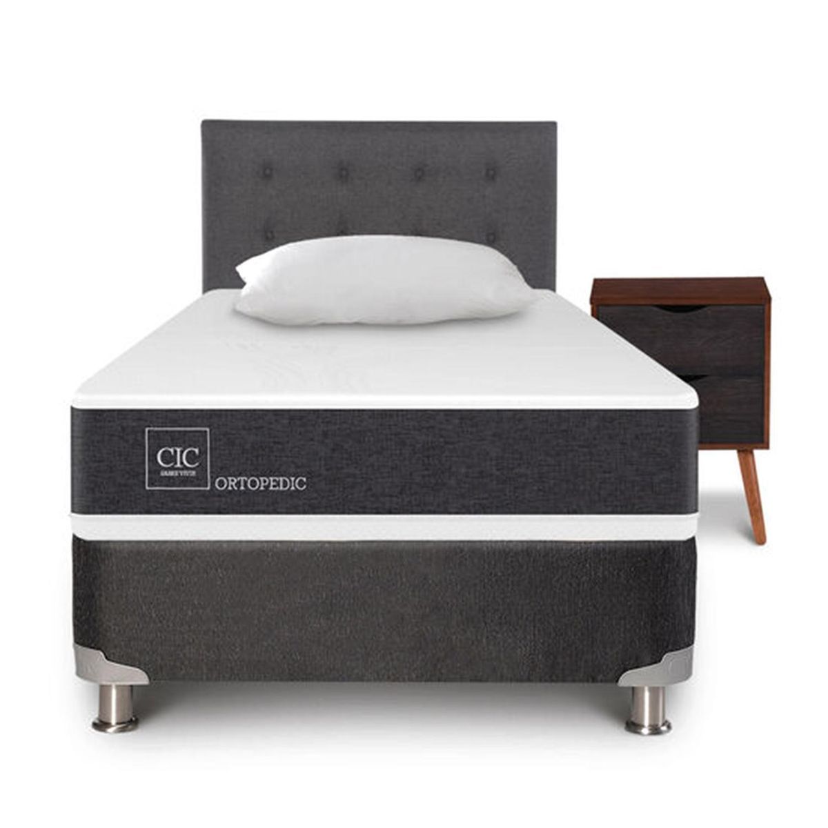 CIC -  1.5 plazas Box Spring Ortopedic Blanco; Gris oscuro