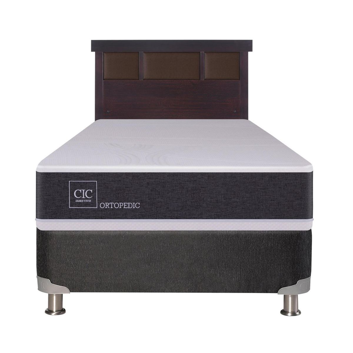 CIC - Box Spring 1 plaza Box Spring New Ortopedic B5 Blanco; Gris oscuro