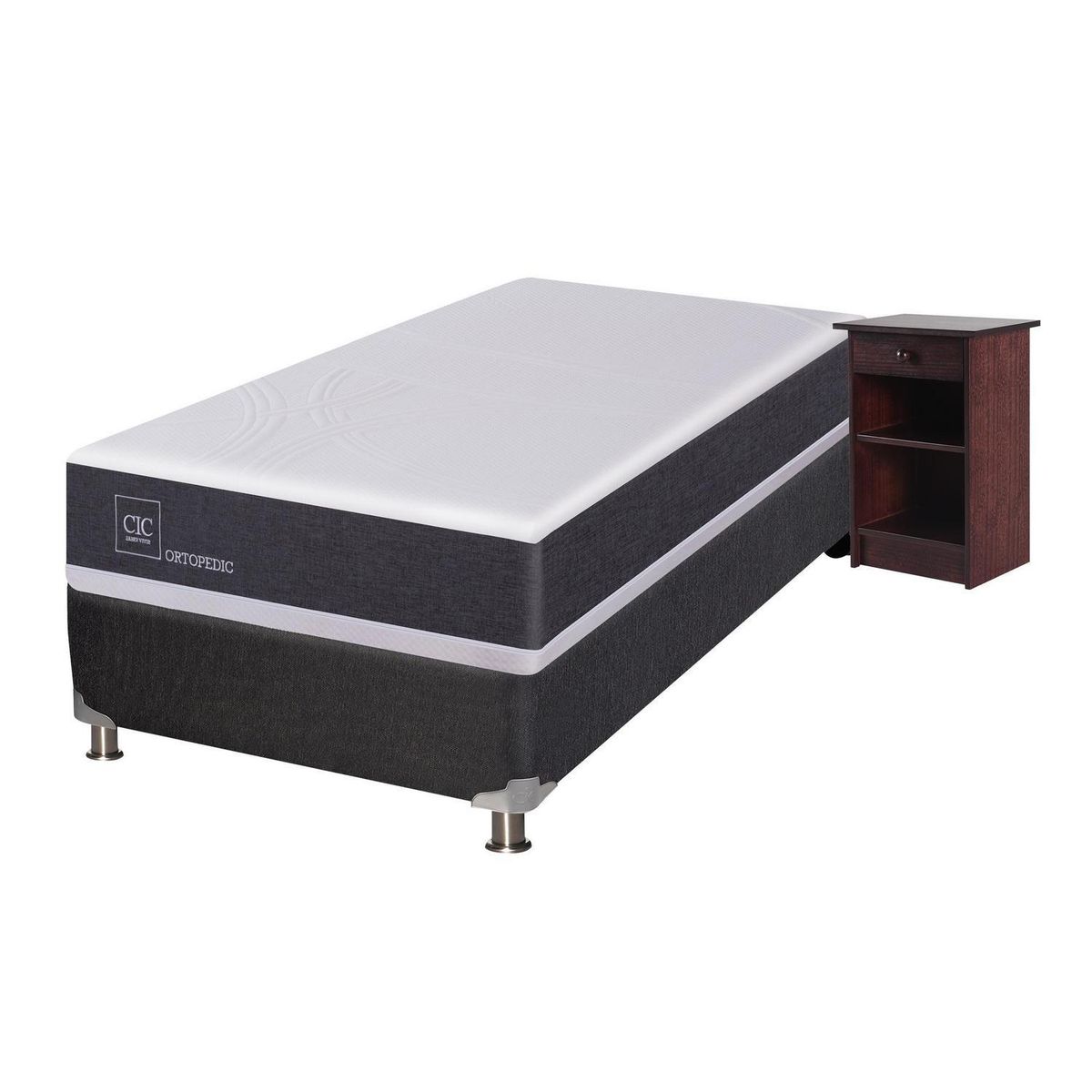 CIC -  1 plaza Box Spring Ortopedic Blanco; Gris oscuro