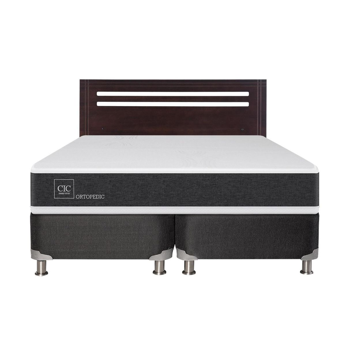 CIC - Box Spring 2 plazas Box Spring New Ortopedic B6 Blanco; Gris oscuro
