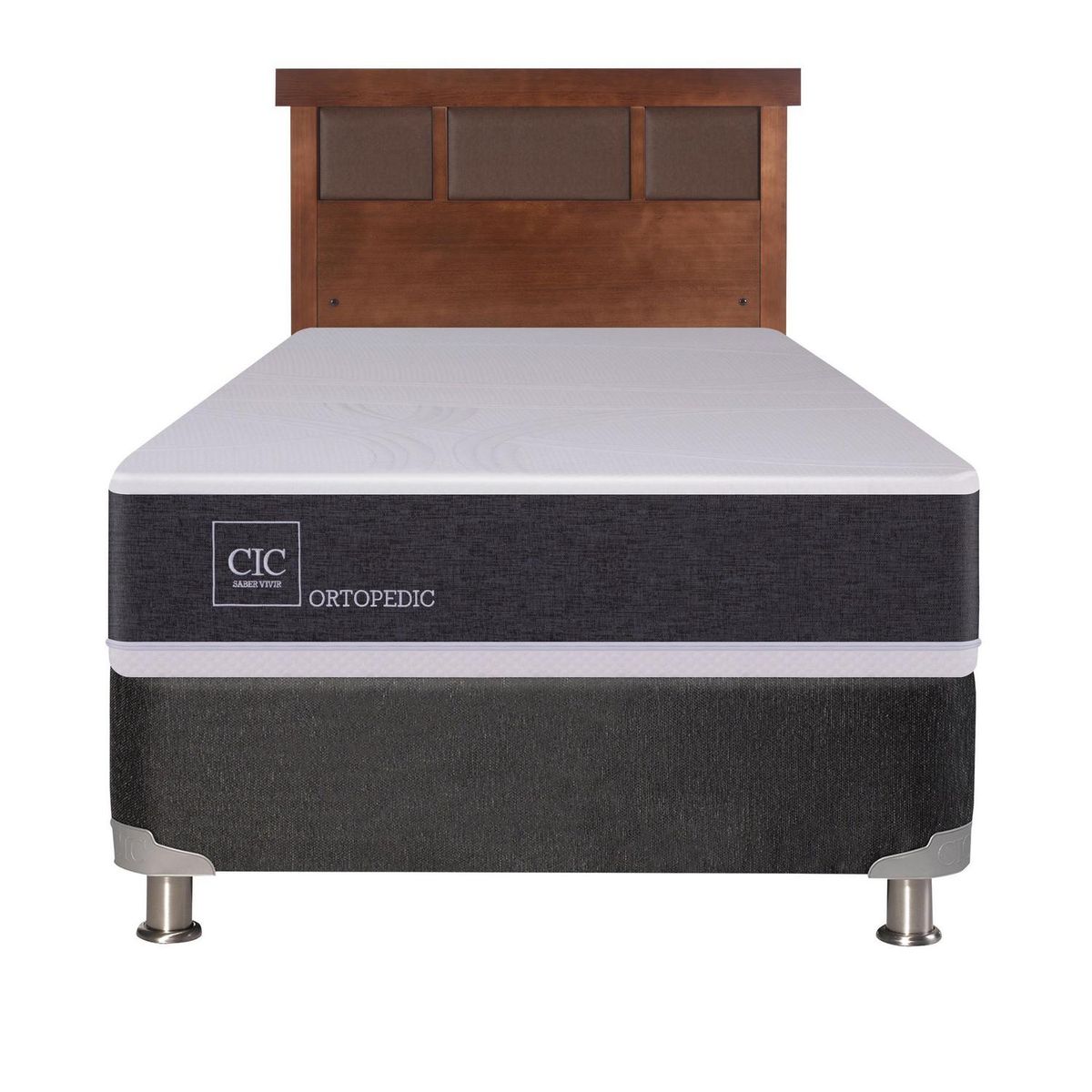 CIC - Box Spring 1 plaza Box Spring New Ortopedic B8 Blanco; Gris oscuro