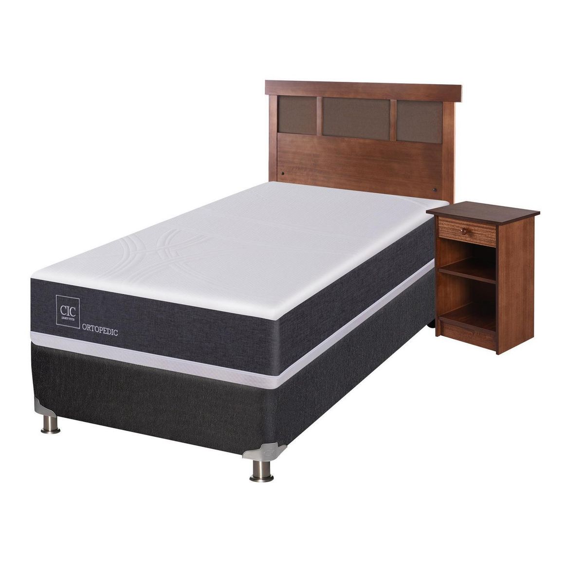 CIC - Box Spring 1 plaza Box Spring New Ortopedic B7 Blanco; Gris oscuro