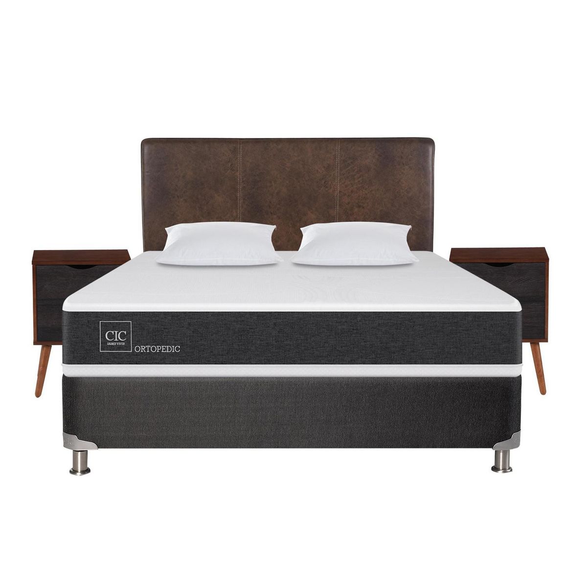 CIC -  2 plazas Box Spring Ortopedic Blanco; Gris oscuro