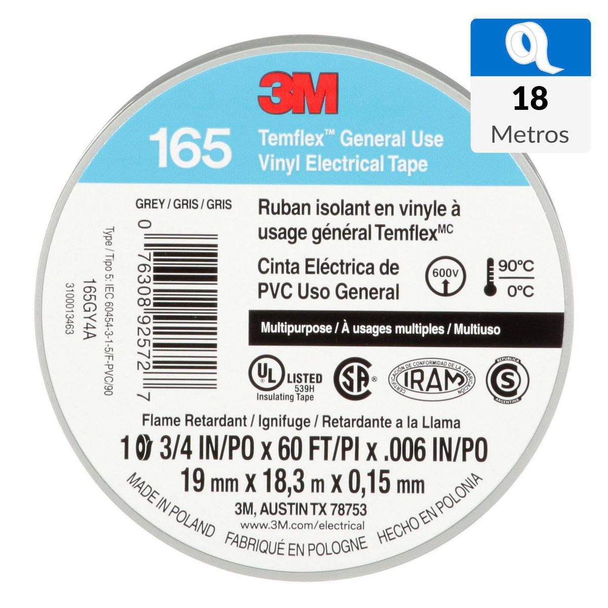 3M - Cinta Aisladora Eléctrica 19 mm x 18 m Blanca