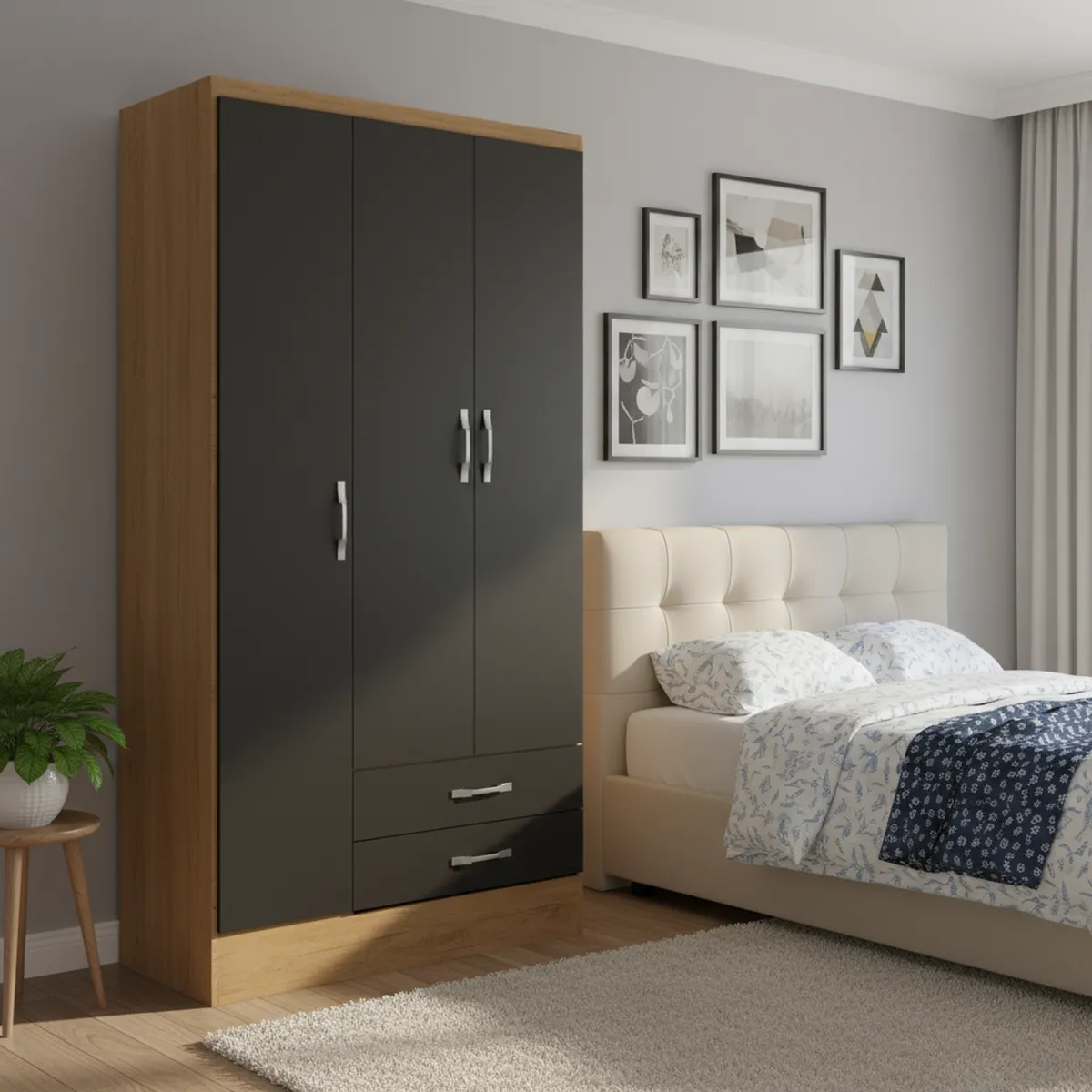 YARDAS - Clóset 1 Puerta(s) 1 Cajón(es) 1 Repisa(s) 91x180x11 cm Freijo/Negro