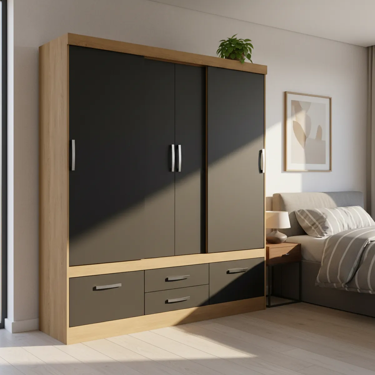 YARDAS - Clóset 1 Puerta(s) 1 Cajón(es) 1 Repisa(s) 183x202x28 cm Freijo/Negro