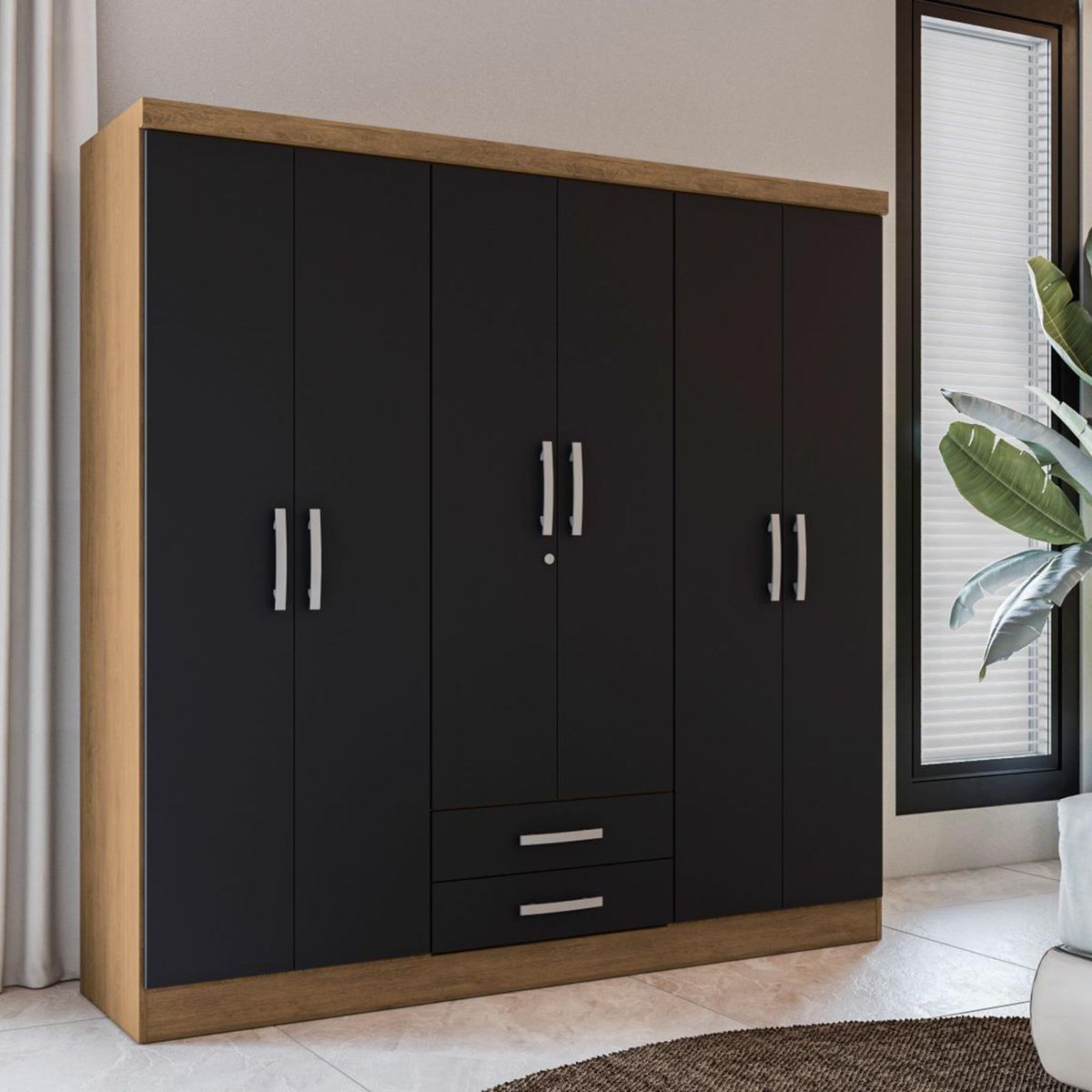 YARDAS - Clóset 1 Puerta(s) 1 Cajón(es) 1 Repisa(s) 181x180x25 cm Freijo/Negro