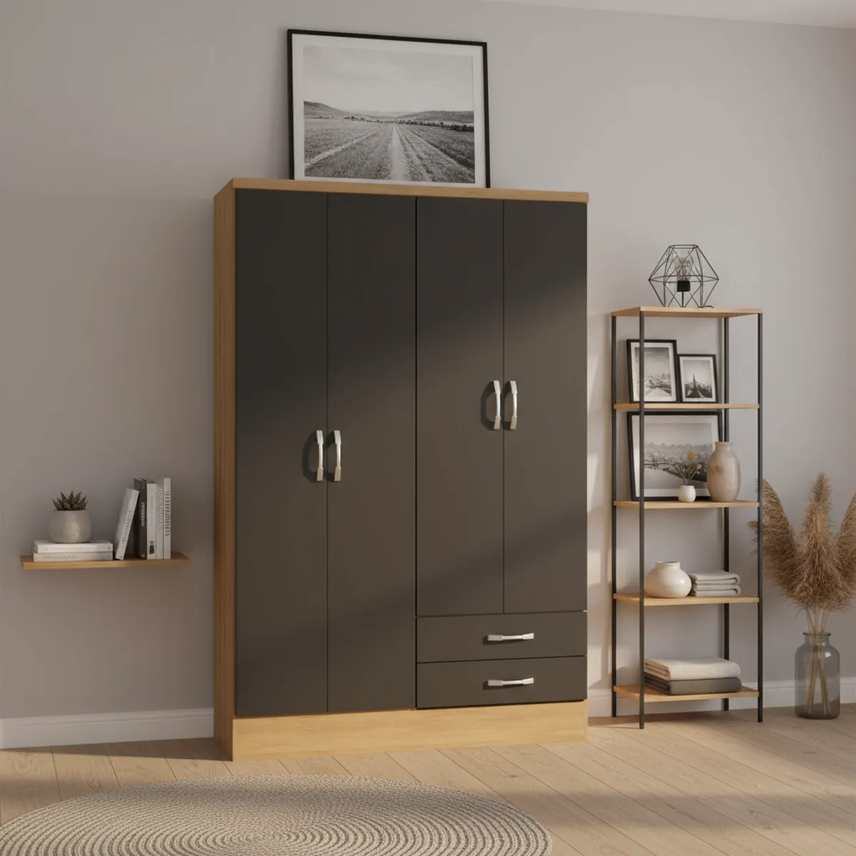 YARDAS - Clóset 1 Puerta(s) 1 Cajón(es) 1 Repisa(s) 121x180x14 cm Freijo/Negro