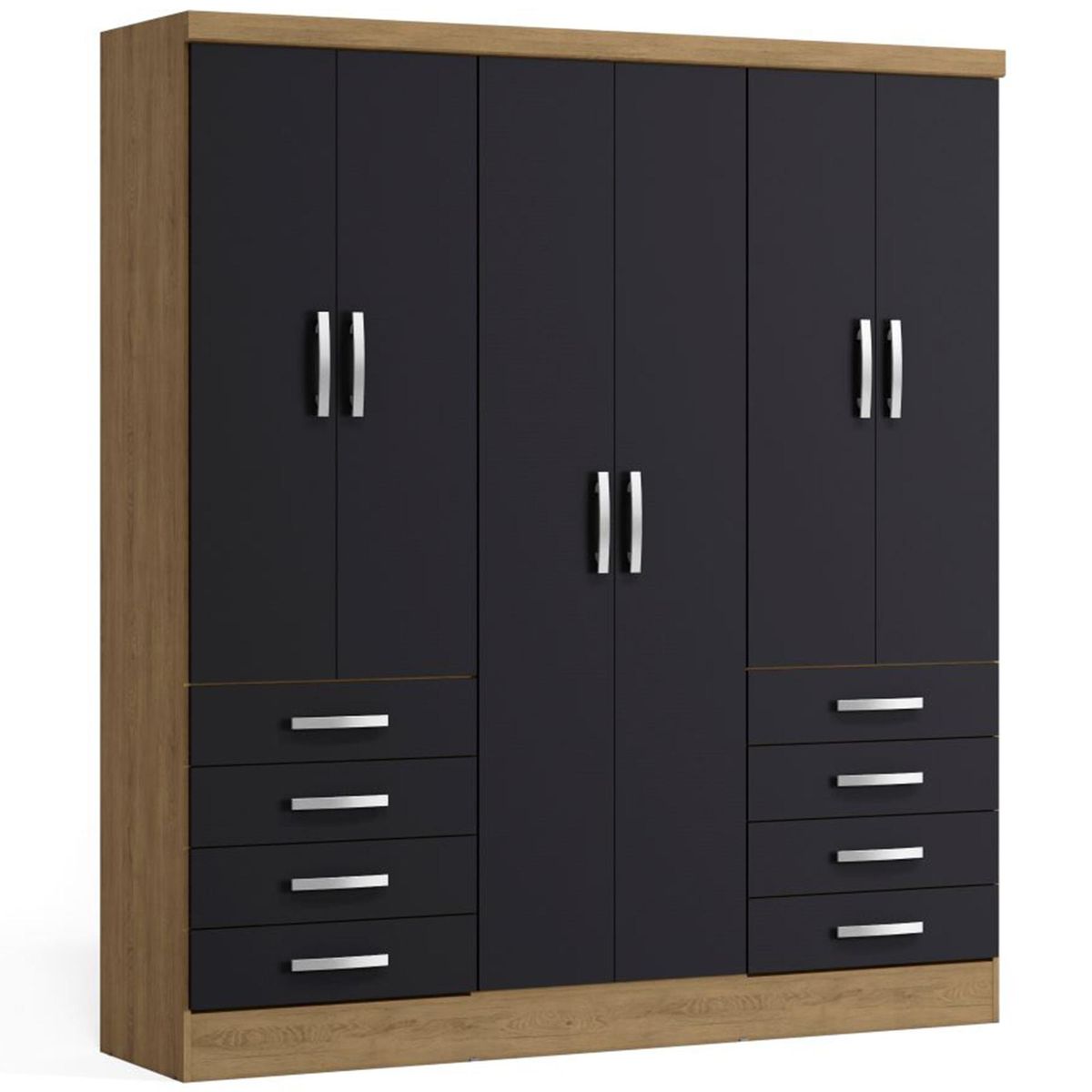 YARDAS - Clóset 6 Puerta(s) 8 Cajón(es) 1 Repisa(s) 180x202x23 cm Freijo/Negro