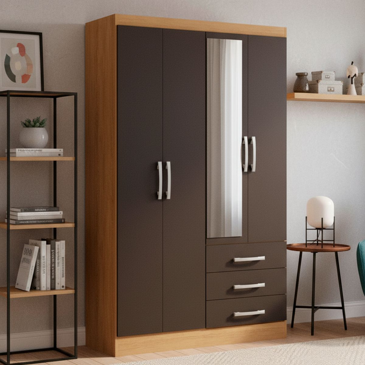 YARDAS - Clóset 1 Puerta(s) 1 Cajón(es) 1 Repisa(s) 110x180x13 cm Freijo/Negro