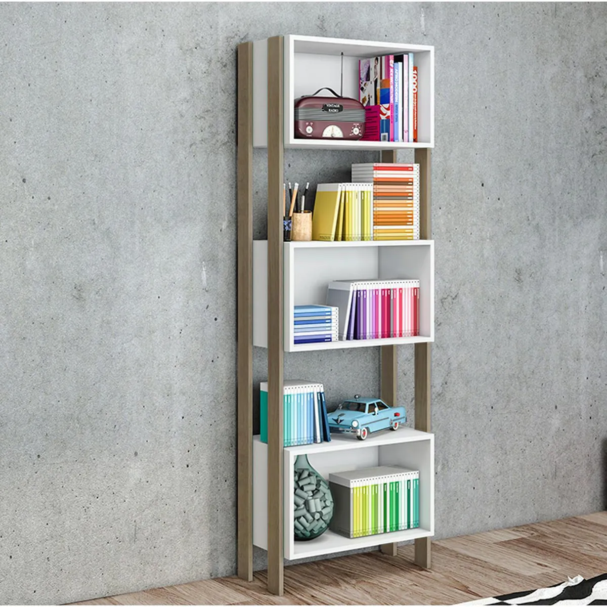 HOGA - Estante James MDP 3 Nivel(es) 60x176x34 cm Blanco/Rústico