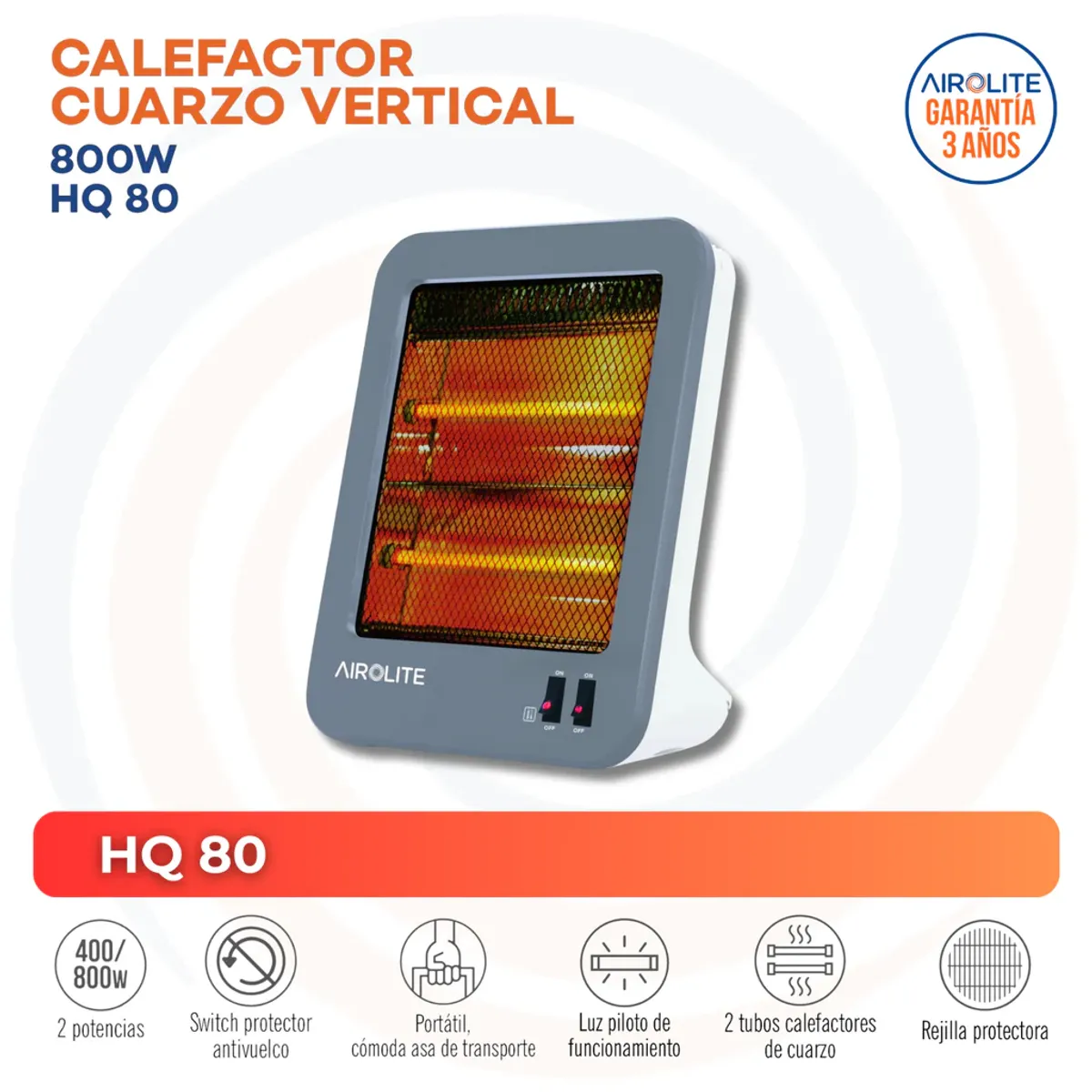 AIROLITE - Calefactor de Cuarzo Radiación HQ 80 Blanco