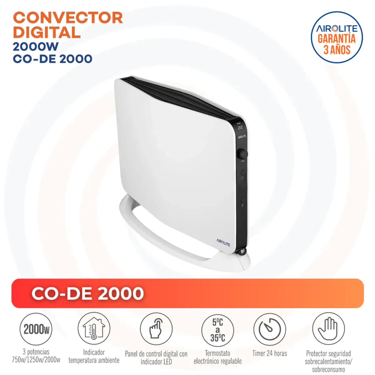 AIROLITE - Convector Convección CO-DE 2000 Blanco