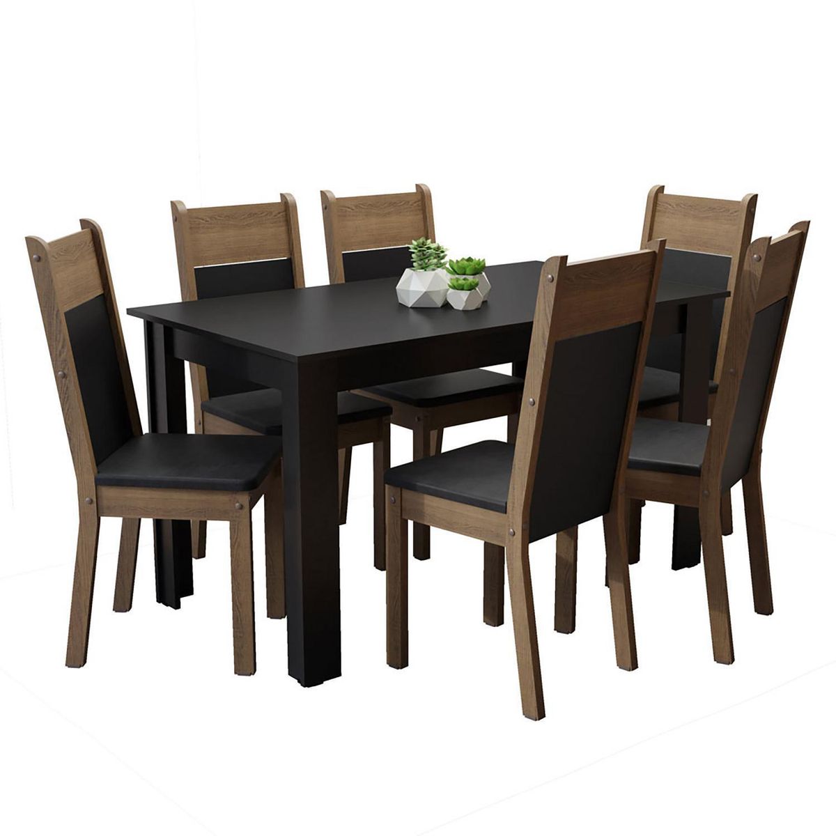 EXIT - Juego de Comedor Cipres 6 Sillas Mesa Rectangular 75x76x136 cm Negro