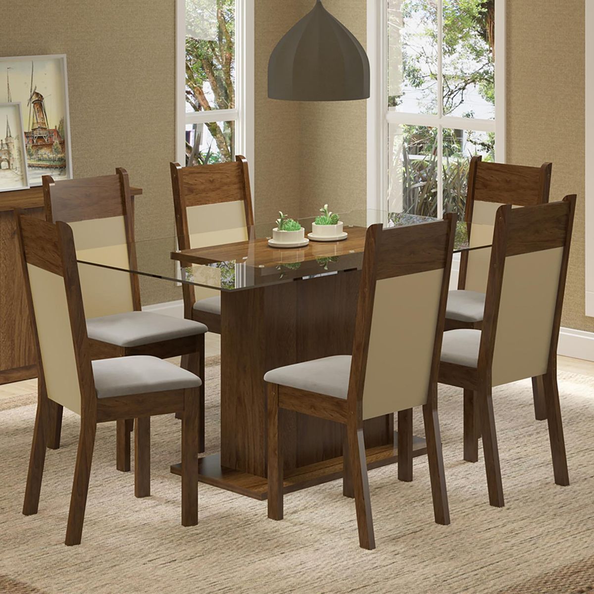 EXIT - Juego de Comedor Arrayan 6 Sillas Mesa Rectangular 78x80x140 cm Café