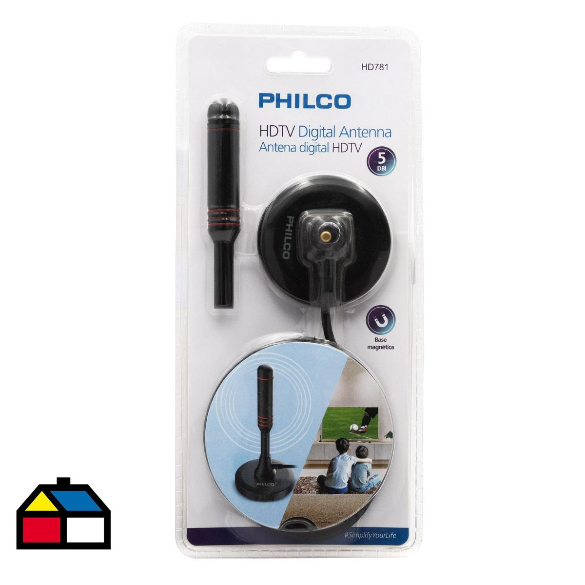 PHILCO - Mini antena tv digital con base magnetica 2 Mts de cable UHF/VHF 5 DBI
