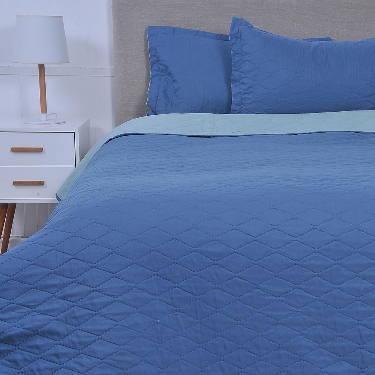 MASHINI - Cubrecama Quilt 2 plazas Bassam Celeste/azul